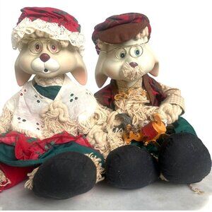 House Of Lloyd Grannie Flo Grandpa Lloyd Bunny Figurines Porcelain Face Ears Vtg
